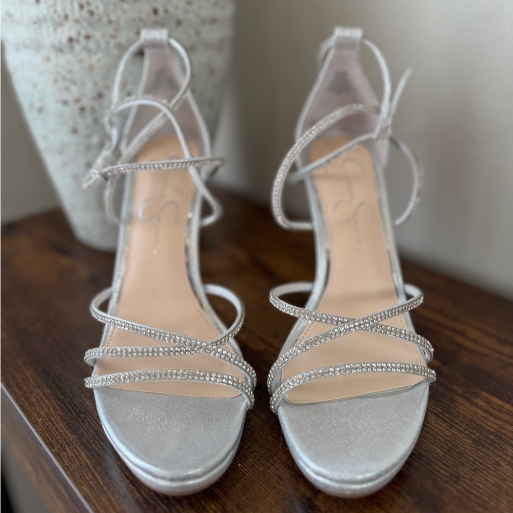 Elegant Silver Strappy Women's Heels